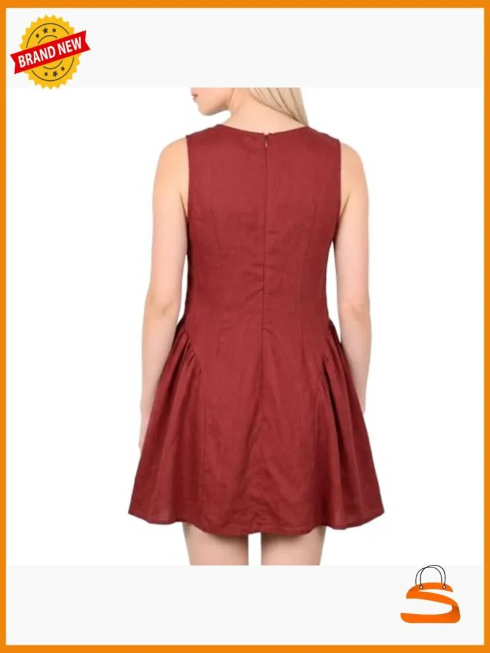 100% Linen Sleeveless Deep V-Neck Mini A-Line Dress with Zipper